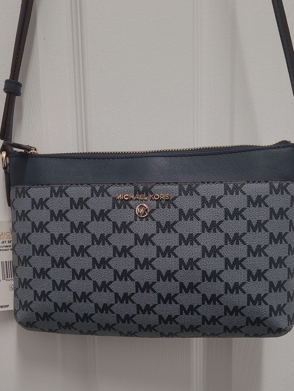 Michael Kors Navy Admiral and Black MK Logo Crossbody Bag